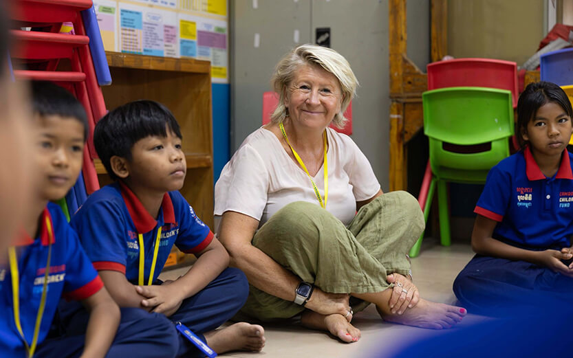 volunteers engaging with students at the Cambodian Children's Fund (CCF) in Phnom Penh