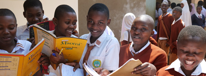 students in uniform reading Msomi books