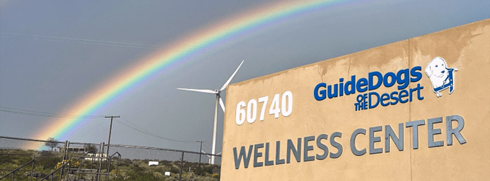 rainbow over Guide Dogs building sign