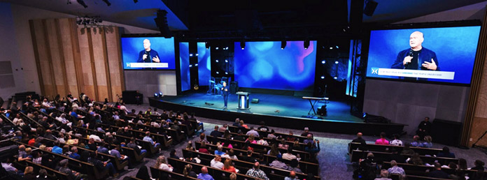 overhead shot of a church congregation