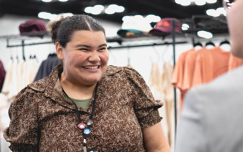 woman smiling backstage