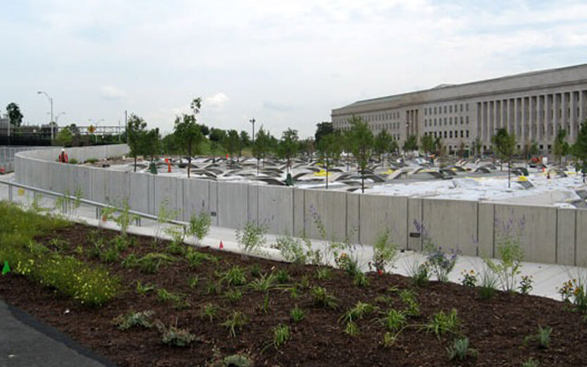 Pentagon Memorial construction wide shot