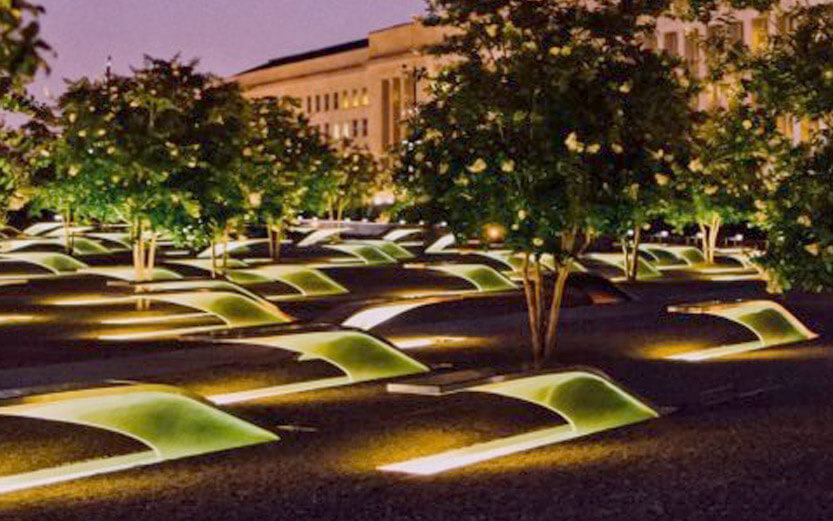 Pentagon Memorial at sunset