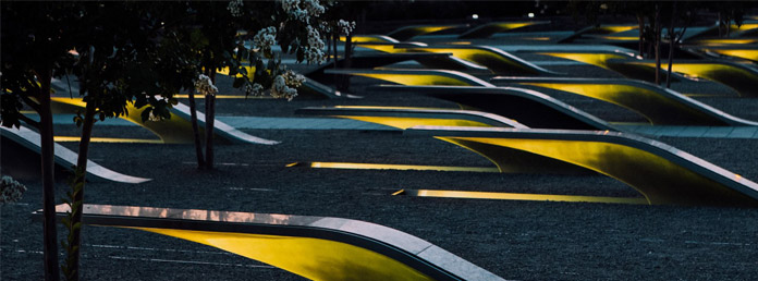 Pentagon Memorial at night