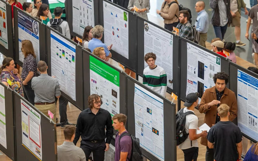 high angle view of a research poster session