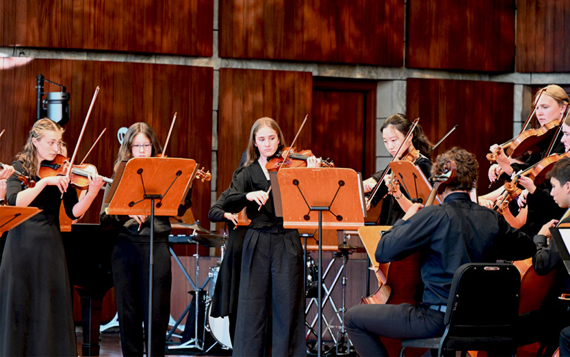 symphony performance featuring violinists