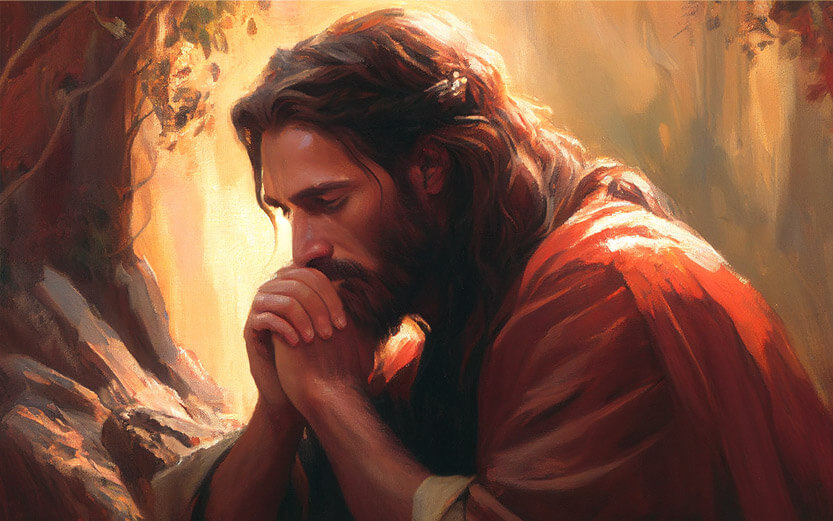 an AI depiction of Jesus praying