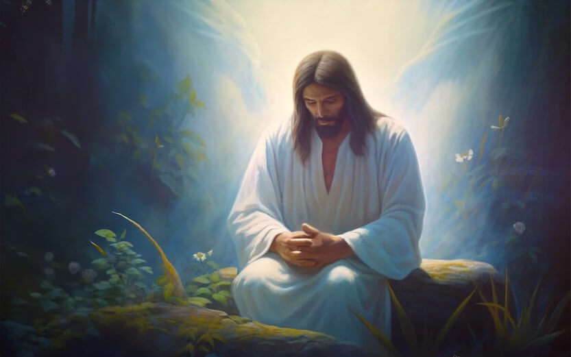 an illustration of Jesus praying in the garden