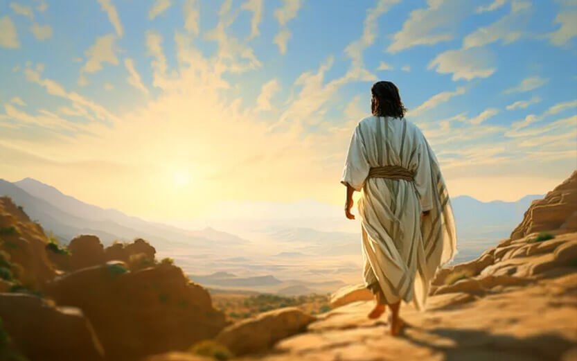 an illustration of Jesus walking through the desert