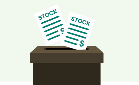 illustration of papers with the word Stock going into a box with a slot in the top