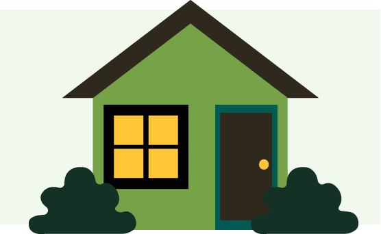 illustration of a house with bushes in front