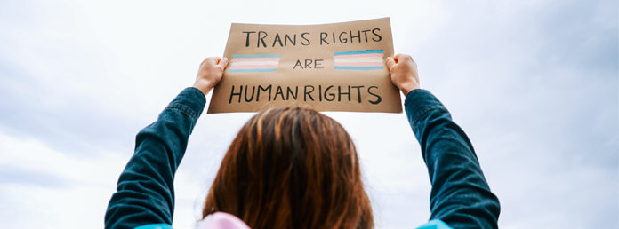 a person holding a sign that reads Trans Rights are Human Rights