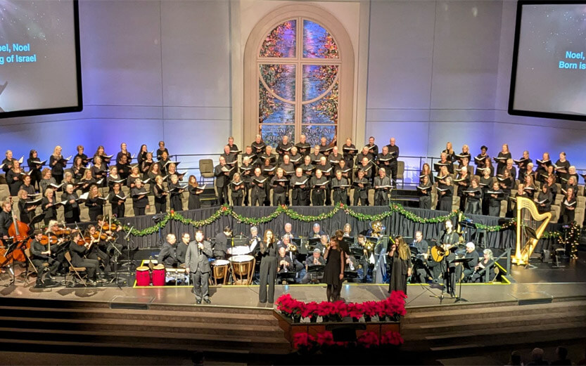a view on the church stage during christmas service